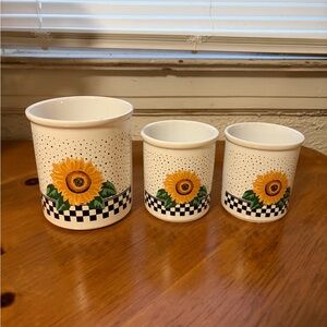 Set Sunflower Checkered Ceramic Planters